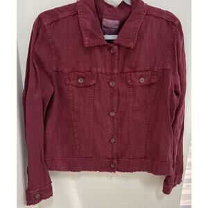 Tommy Bahama Two Palm Jacket 100% Linen Raw Edge Button Up Lightweight Red-Large